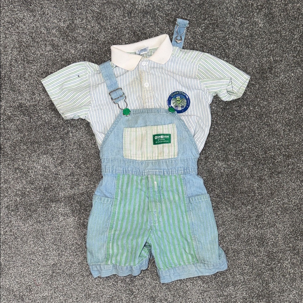 OshKosh B'gosh Kids Overalls with Green and Blue Stripes - Picture 5 of 7